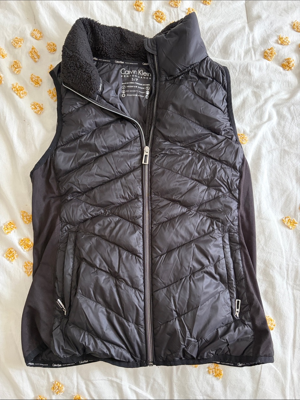Calvin Klein Black Quilted Performance Vest with Sherpa Collar